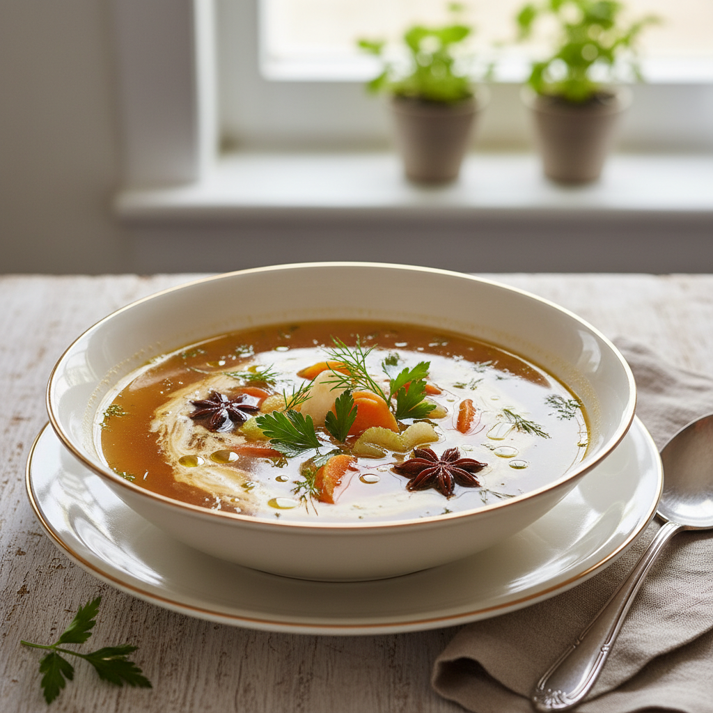 Photo de Recette de bouillon de légumes maison parfumé et limpide
