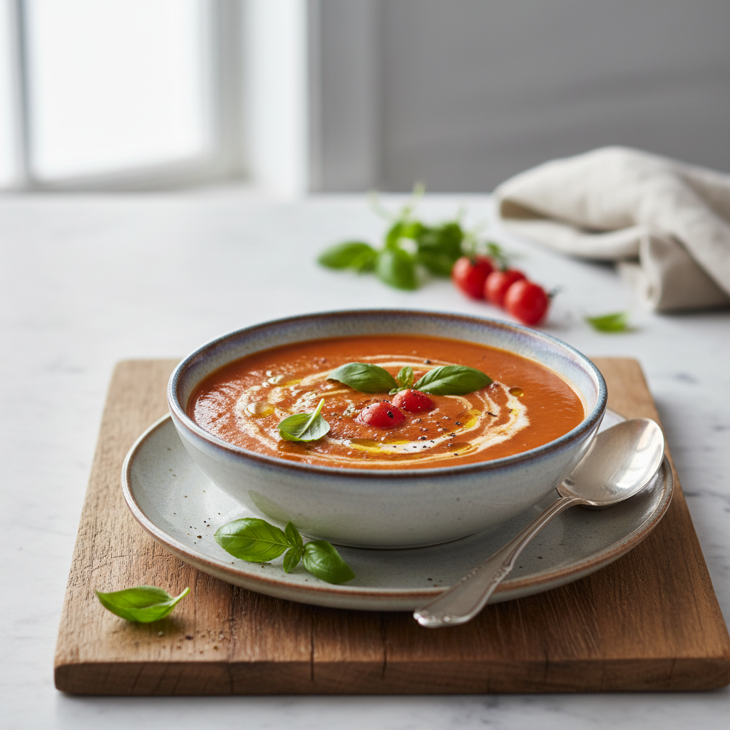 Photo de Recette de soupe de tomates fraîches au basilic