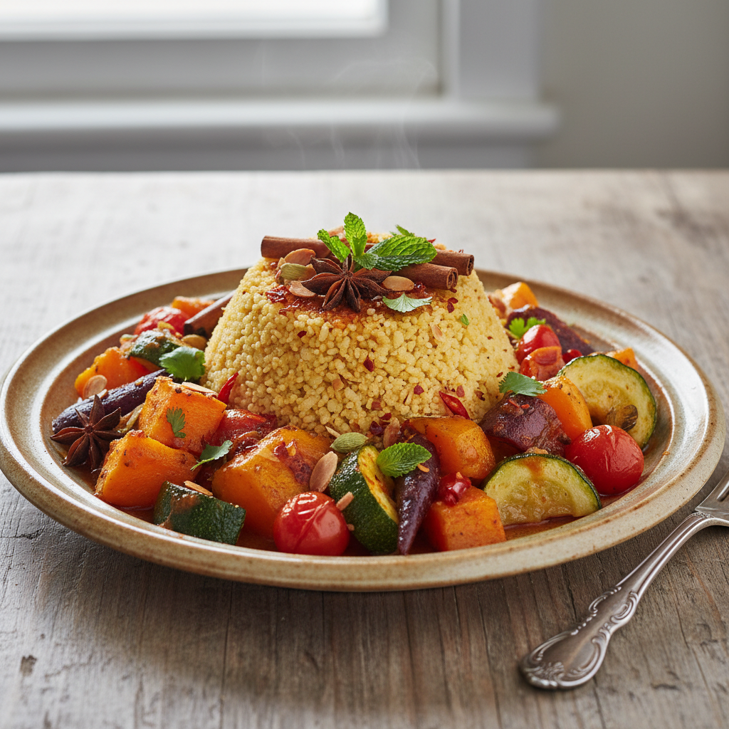 Photo de Recette du couscous aux légumes de saison et épices