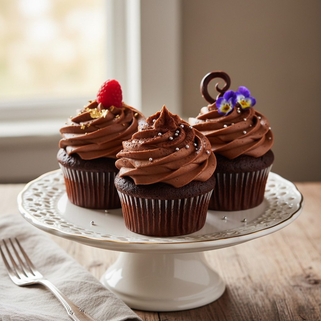 Photo de Recette de cupcakes au chocolat au glaçage soyeux