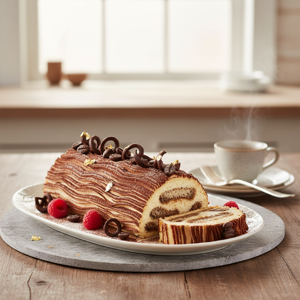 Photo de Recette de la bûche tiramisu fondante au café