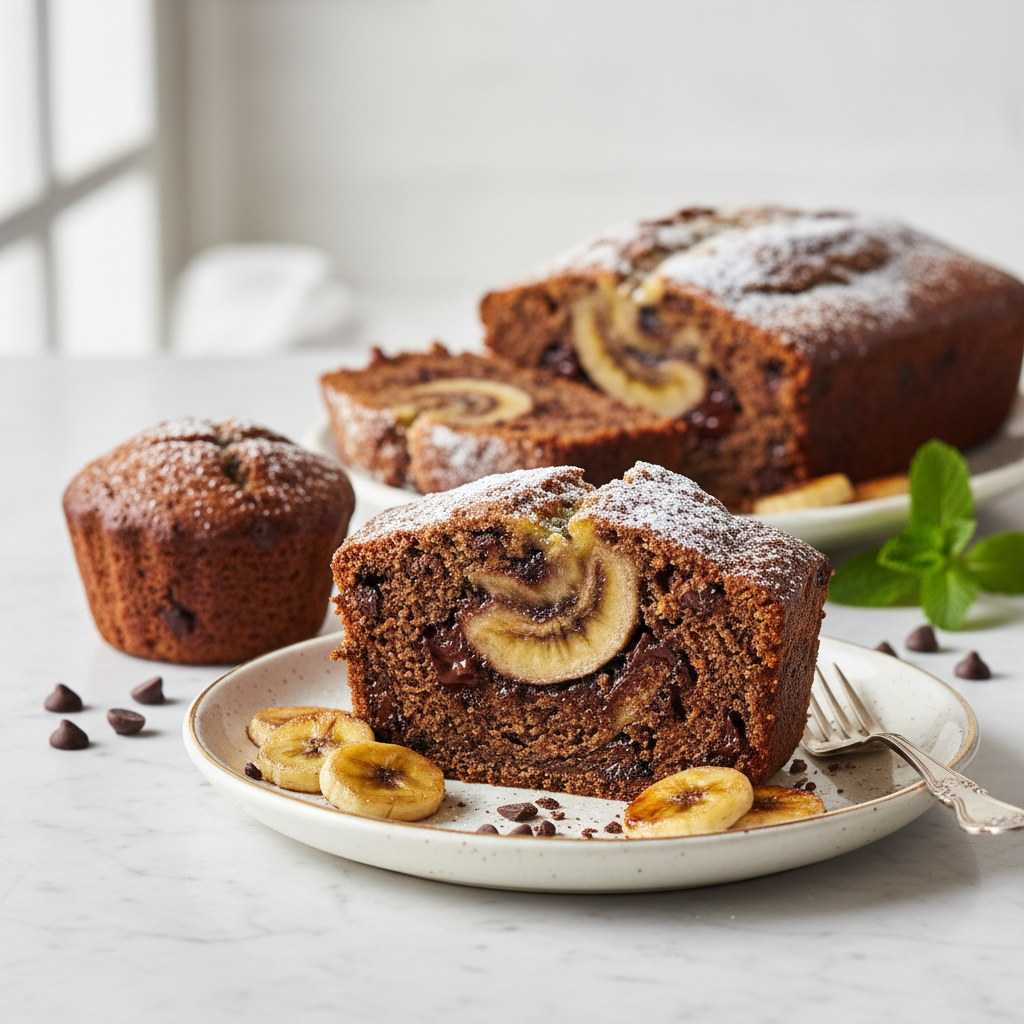 Photo de Recette de cake fondant banane chocolat et pépites