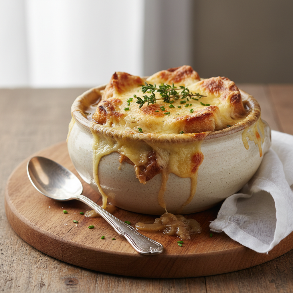 Photo de Recette de soupe aux oignons gratinée comme au bistrot