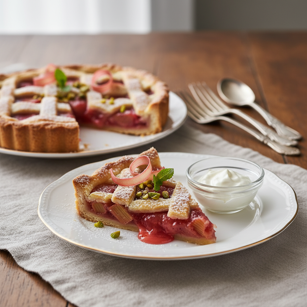 Photo de Recette de tarte à la rhubarbe fondante et acidulée