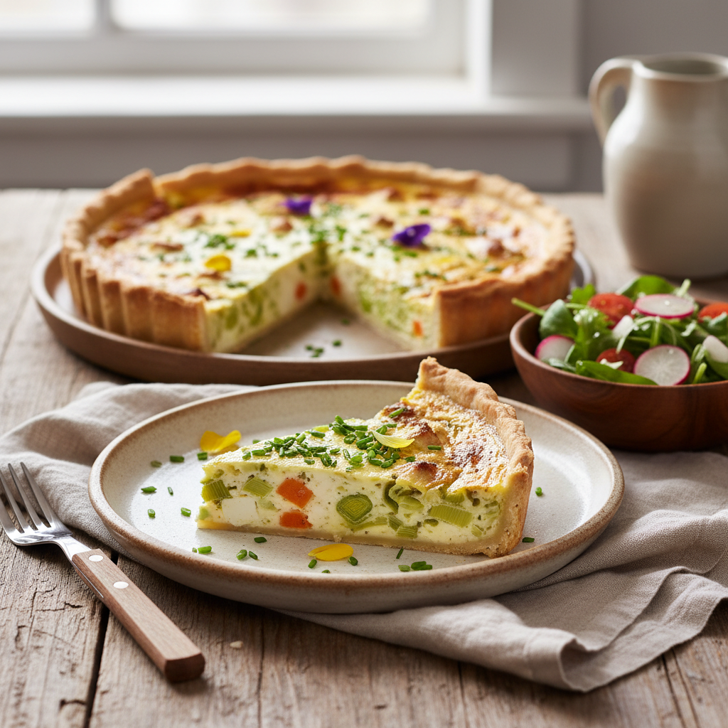 Photo de Recette de la quiche aux poireaux et tofu soyeux fondante