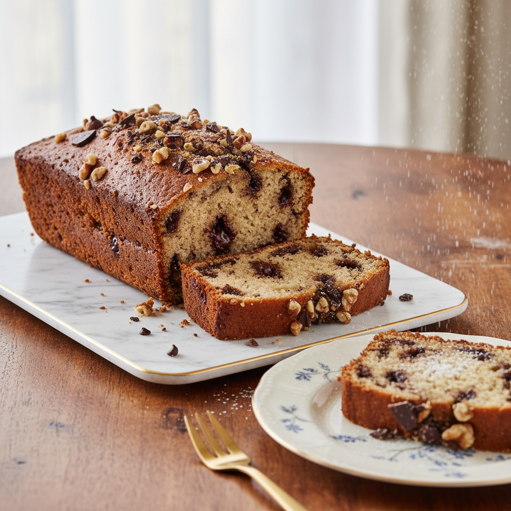Photo de Recette de cake à la banane fondant et ses éclats de noix