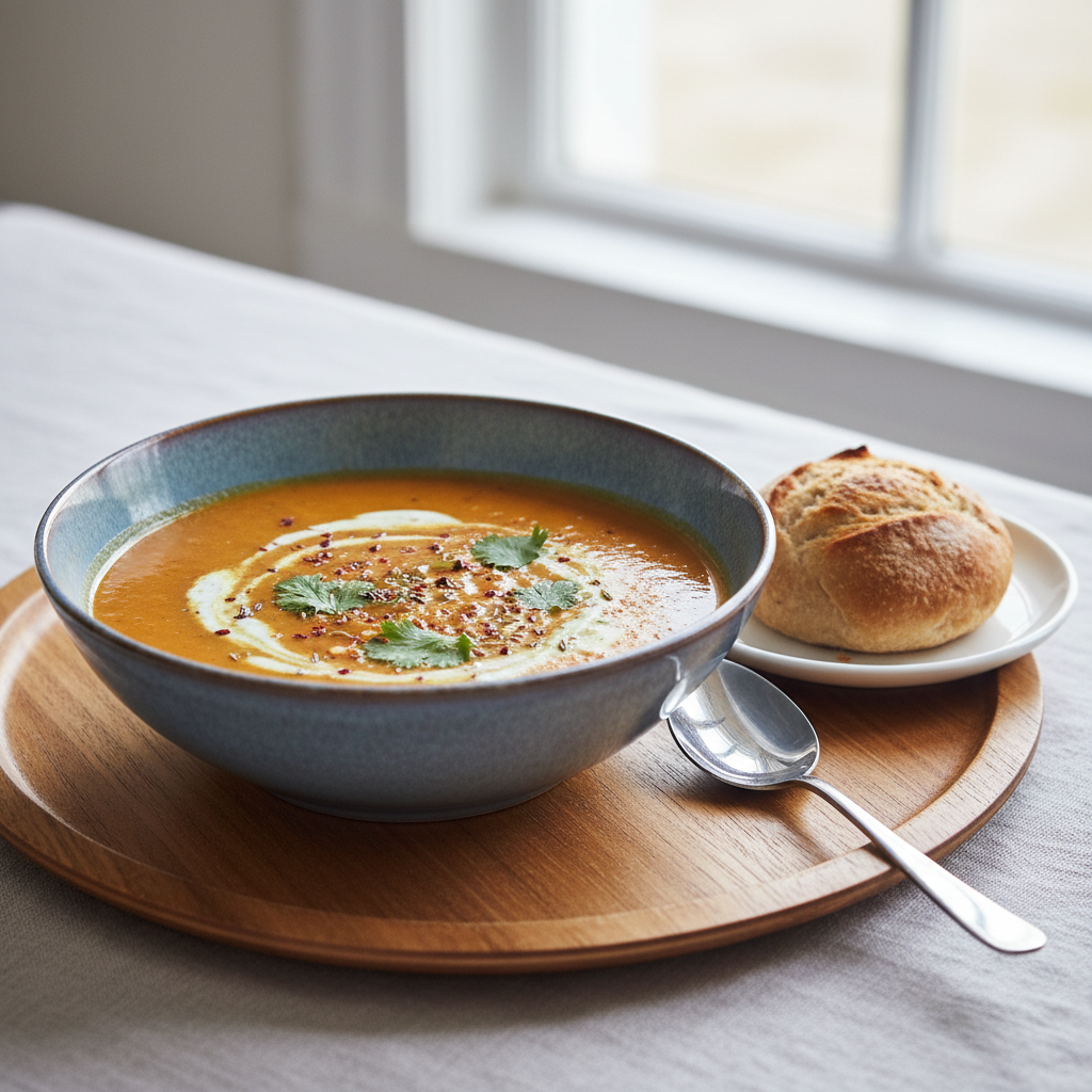 Photo de Recette de soupe aux lentilles corail épicée et réconfortante