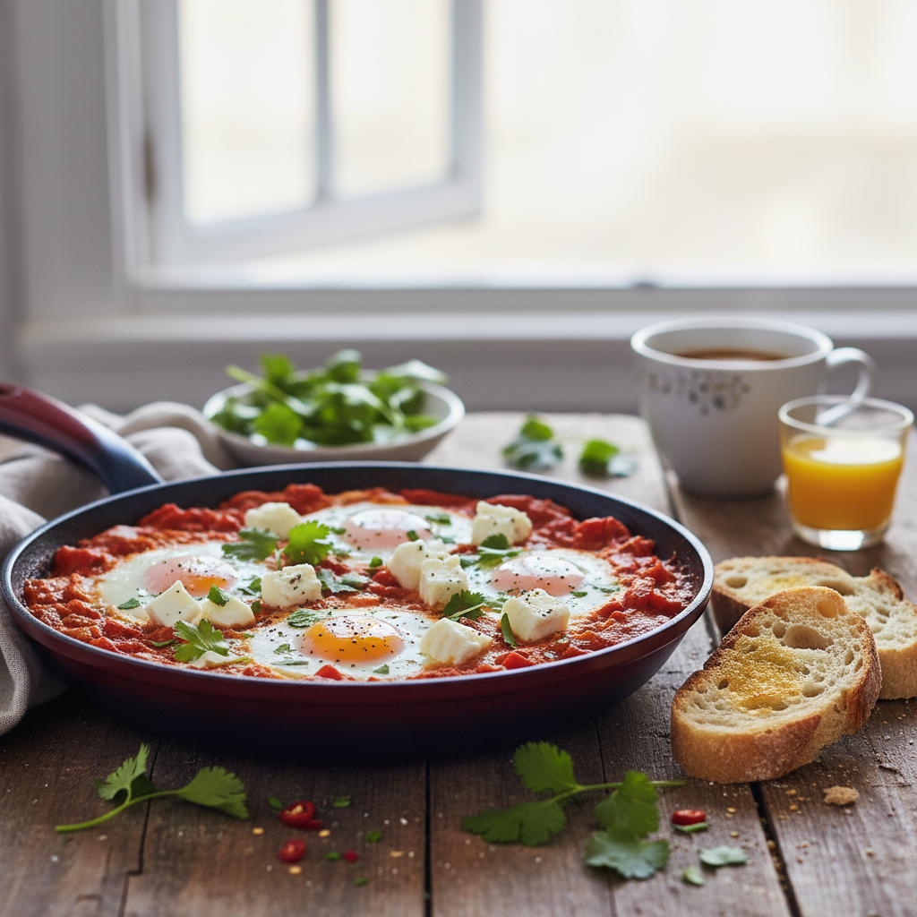 Photo de Recette de shakshuka aux œufs et à la feta fondante