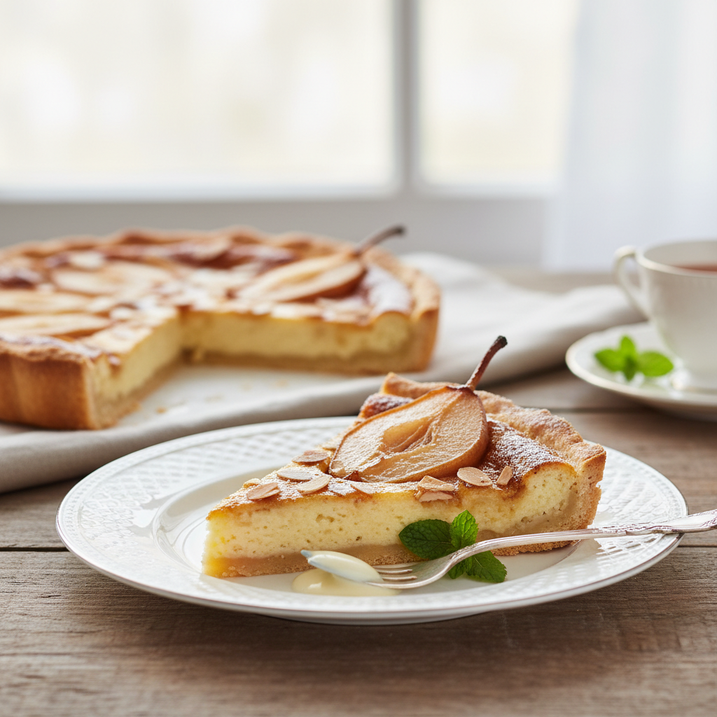 Photo de Recette d'une tarte amandine aux poires onctueuse