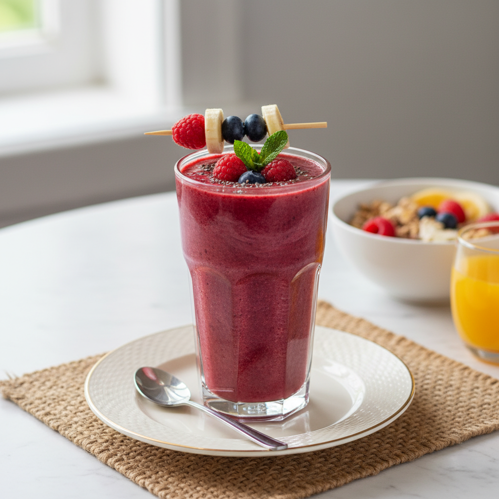 Photo de Recette du smoothie vitaminé aux fruits rouges et banane