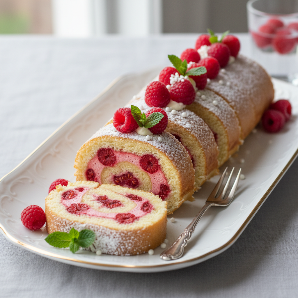 Photo de Recette du biscuit roulé à la framboise ultra souple