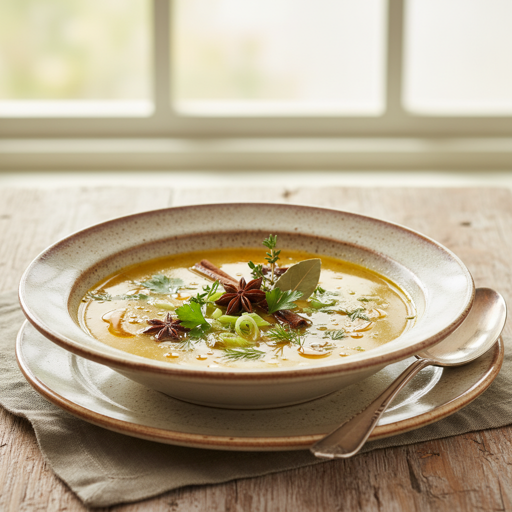 Photo de Recette de bouillon de poulet maison riche et parfumé