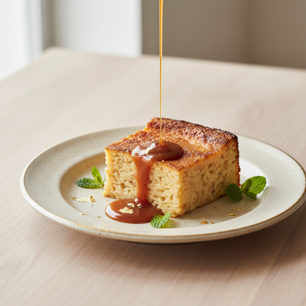 Photo de Recette du gâteau de riz à l'ancienne et son caramel fondant