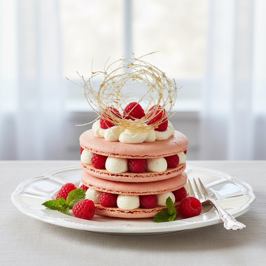 Photo de Recette de macaronade aux framboises croustillante