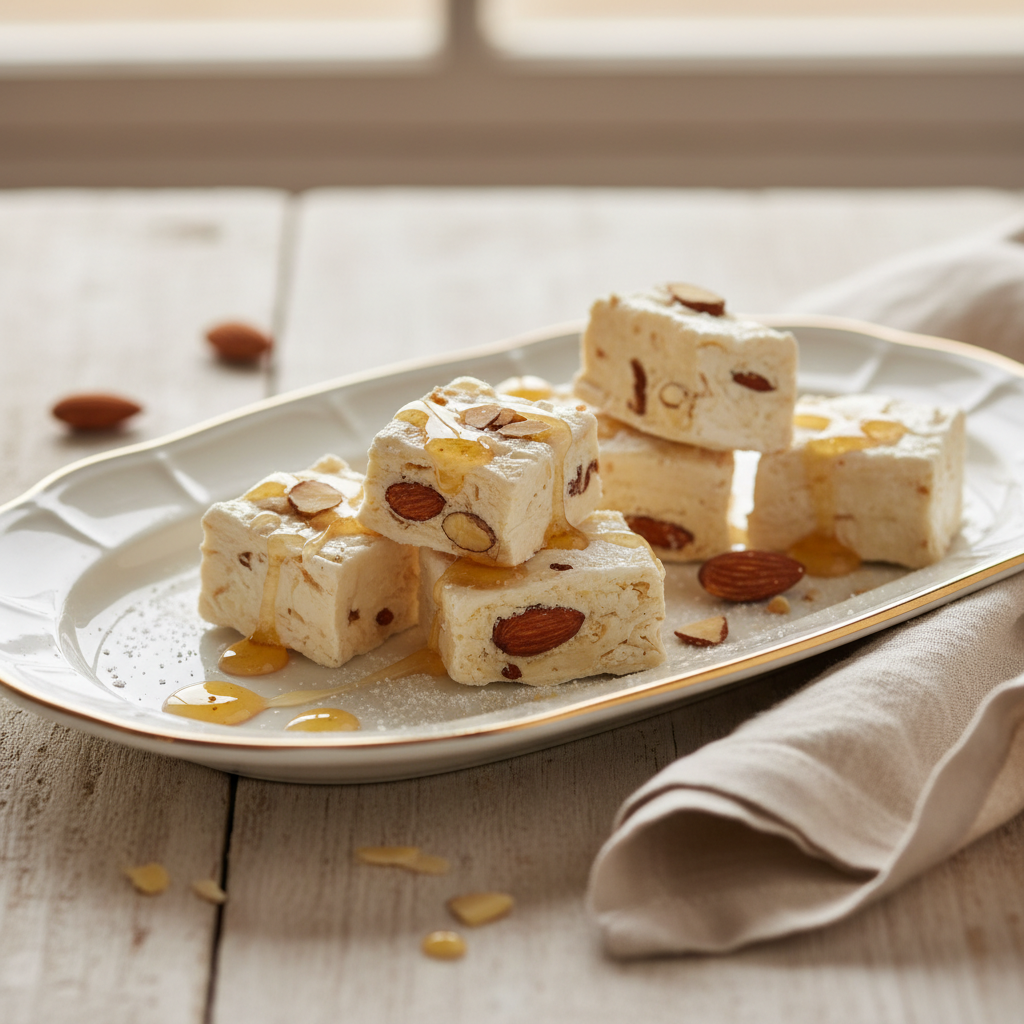 Photo de Recette de nougat blanc tendre aux amandes et miel