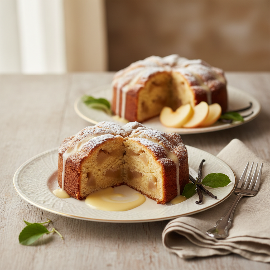 Photo de Recette d'un cake aux pommes moelleux et vanillé