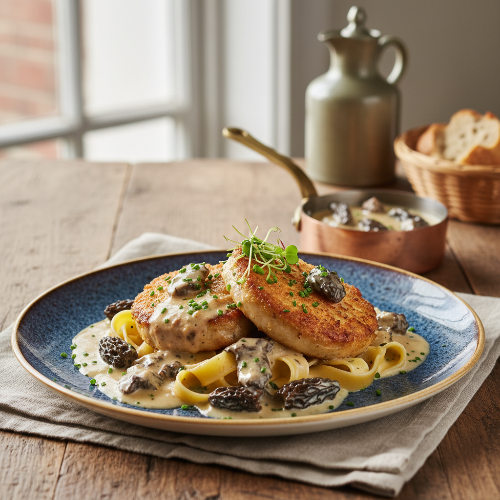 Photo de Recette de ris de veau croustillants à la crème et morilles