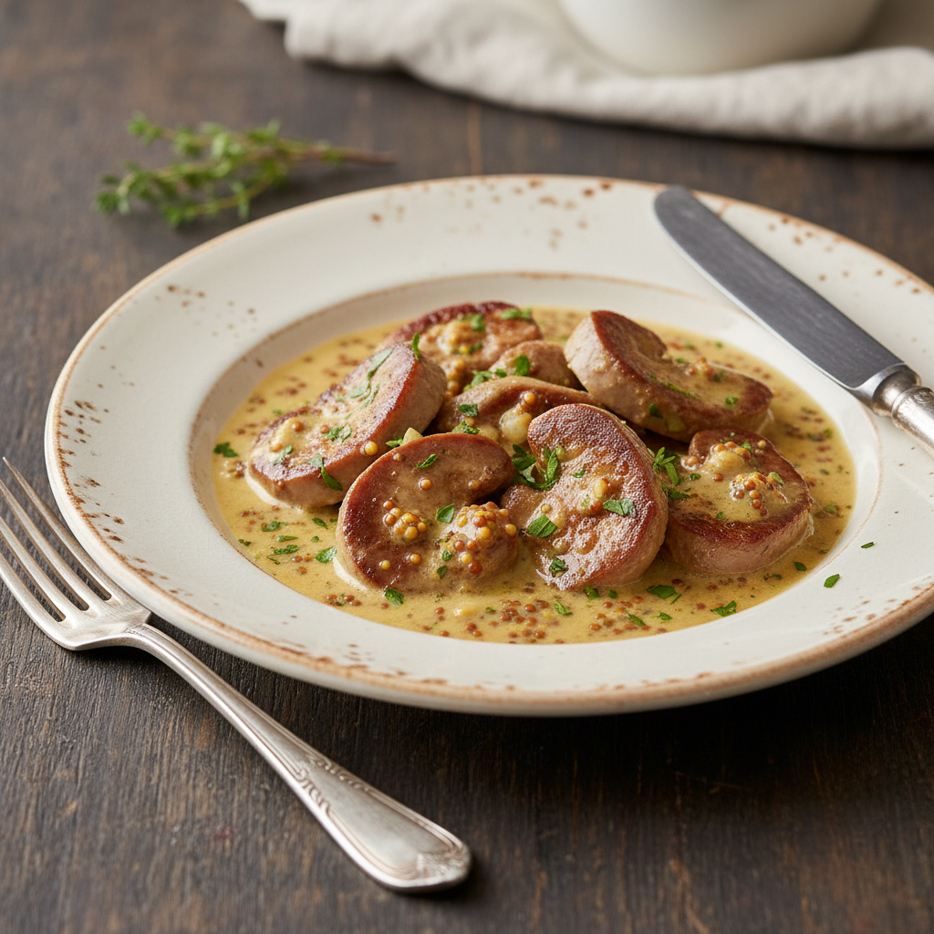 Photo de Recette des rognons de porc à la crème de moutarde