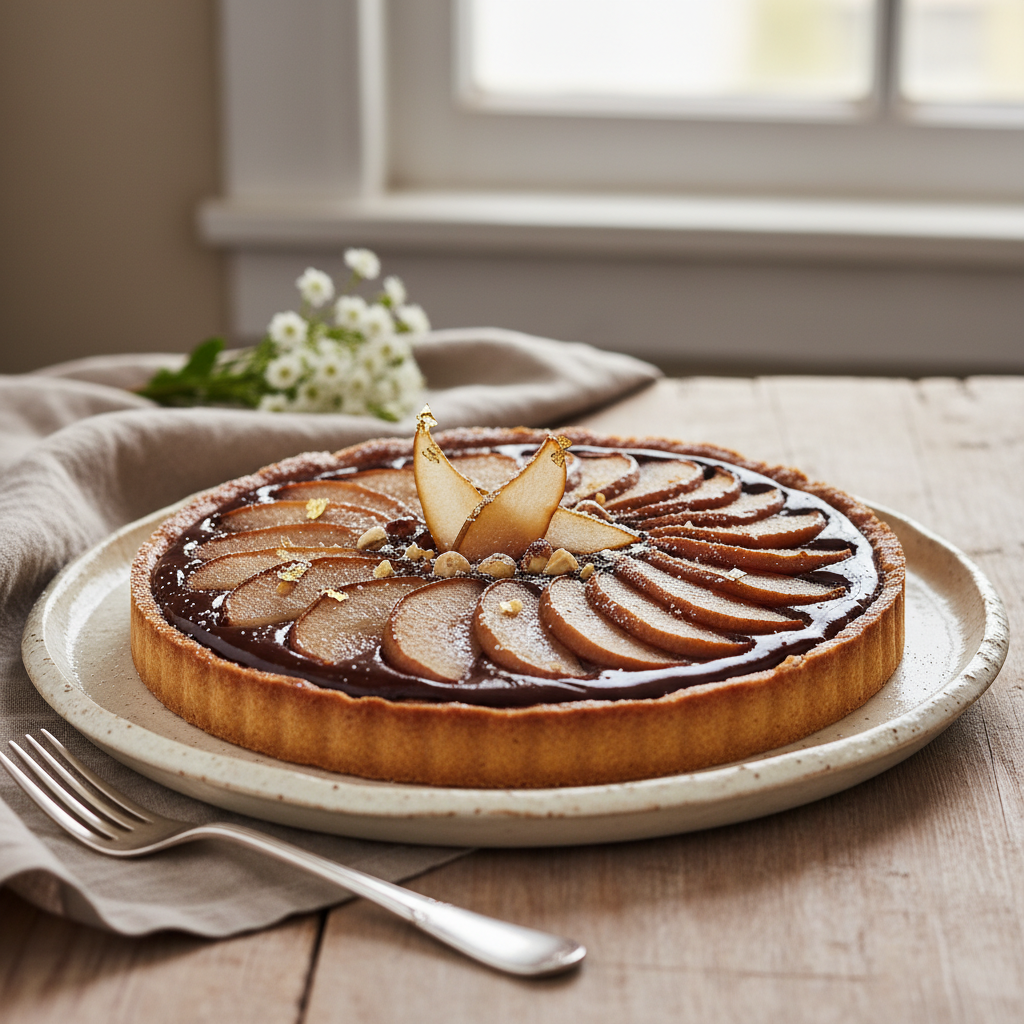 Photo de Recette de la tarte chocolat poire fondante et croustillante