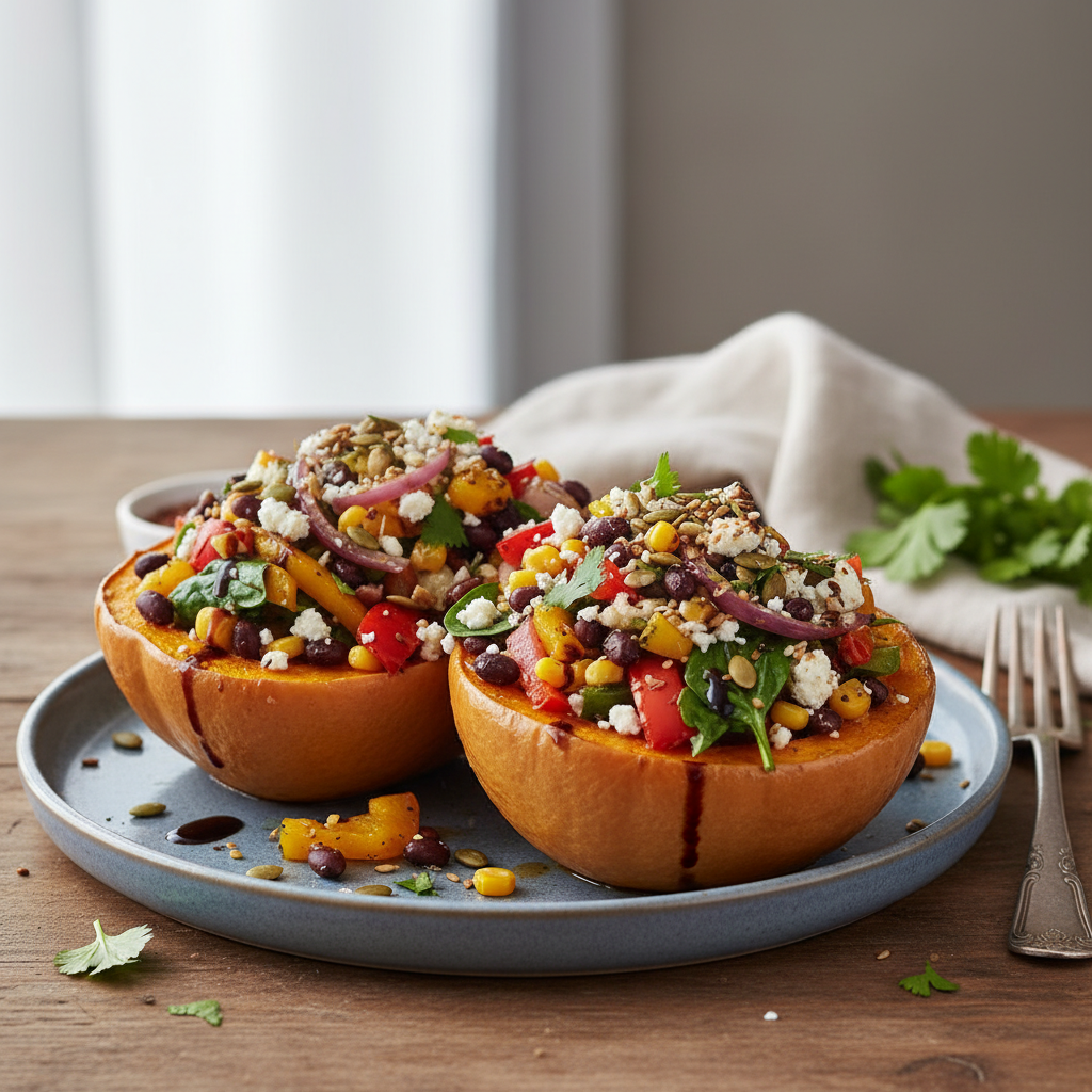 Photo de Recette de butternut farcie végétarienne gourmande