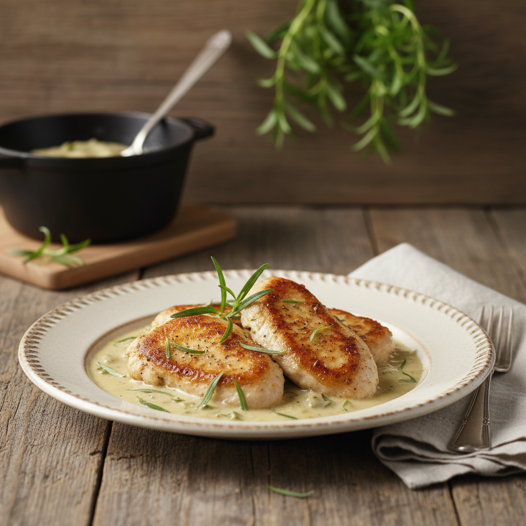 Photo de Recette de filets de poulet à la poêle onctueux à l'estragon