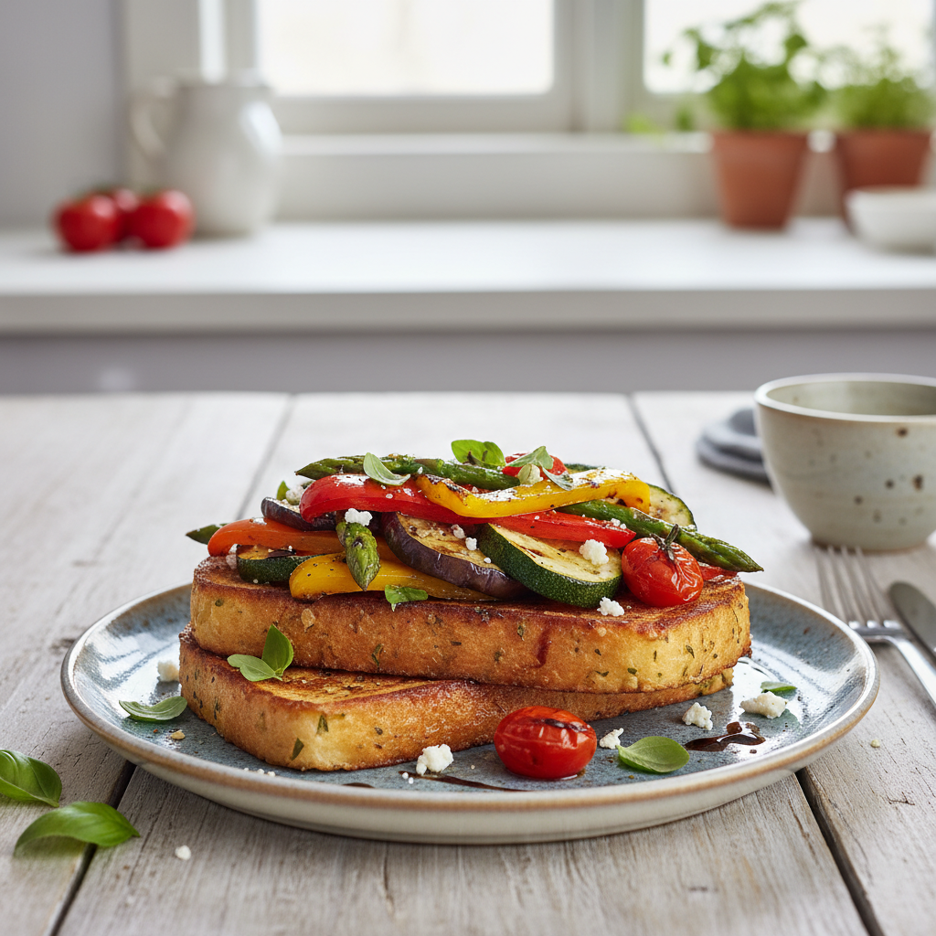 Photo de Recette de pain perdu salé aux légumes grillés