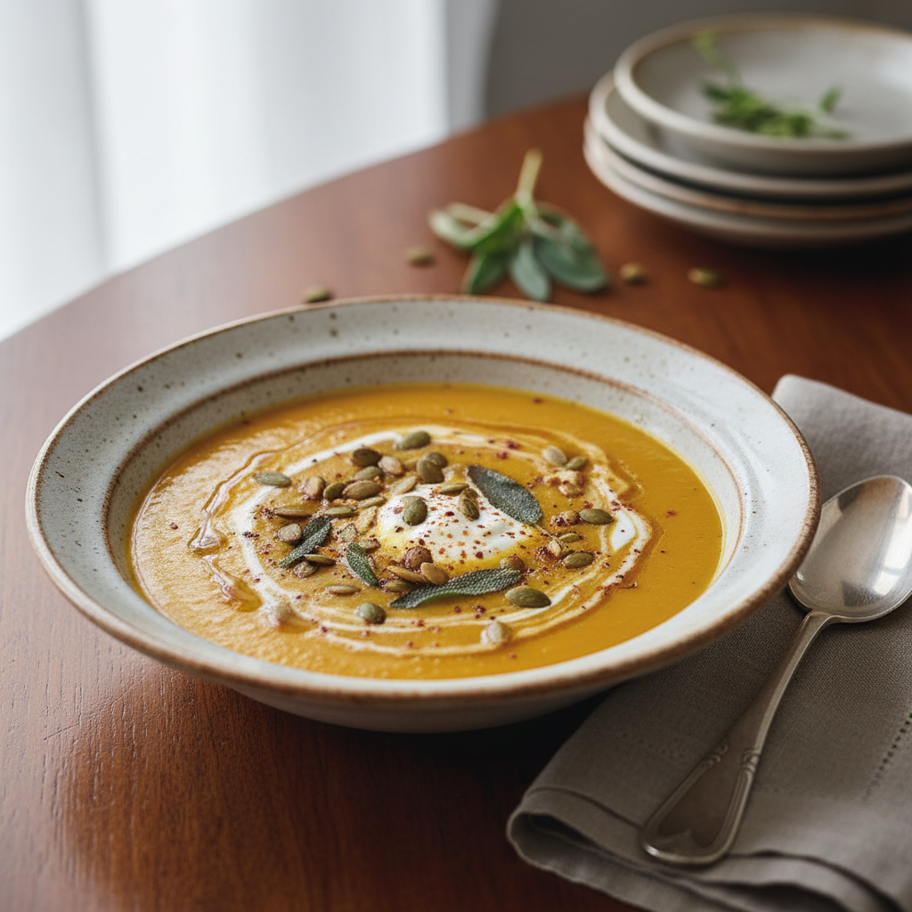 Photo de Recette de soupe de potiron au beurre noisette et crème