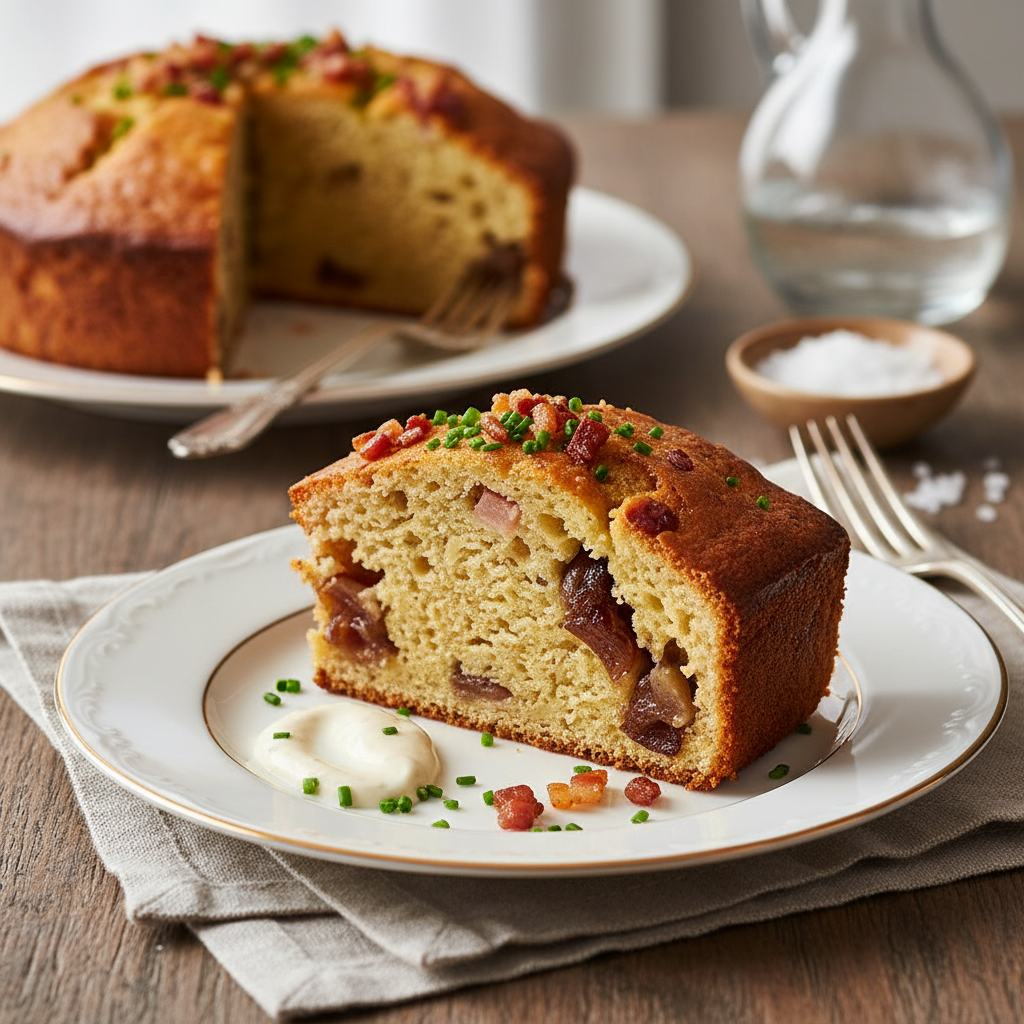 Photo de Recette de cake au lardon traditionnel et oignons confits