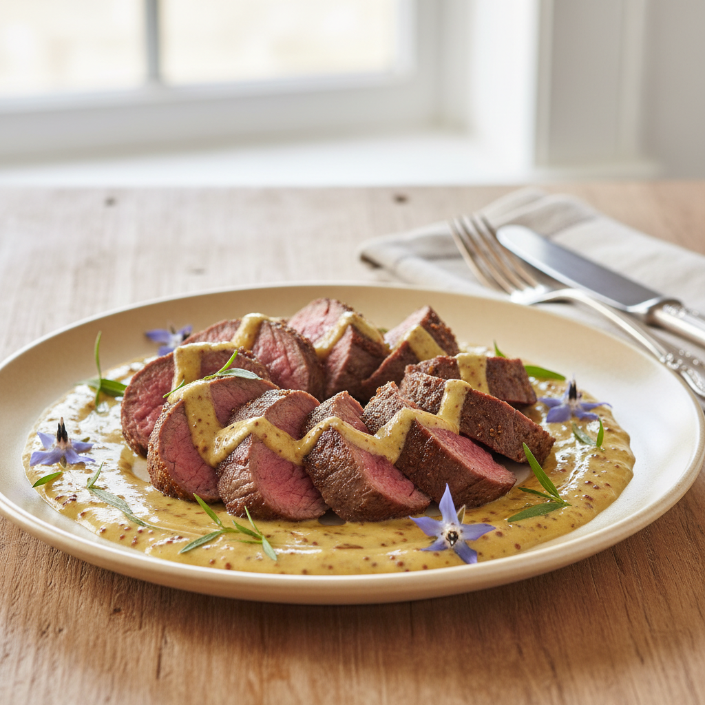 Photo de Recette de filet mignon moelleux à la crème et moutarde