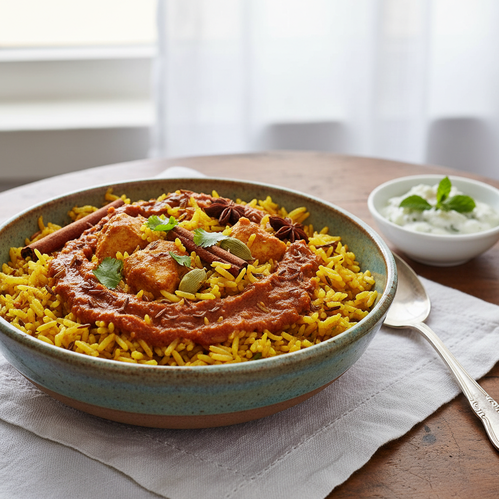 Photo de Recette du riz au curry indien aux épices torréfiées