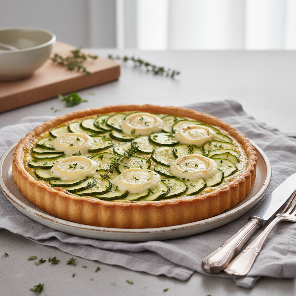 Photo de Recette de tarte aux courgettes et chèvre frais fondante