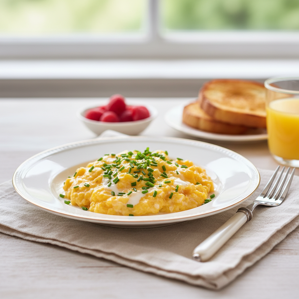 Photo de Recette des œufs brouillés à la crème et ciboulette