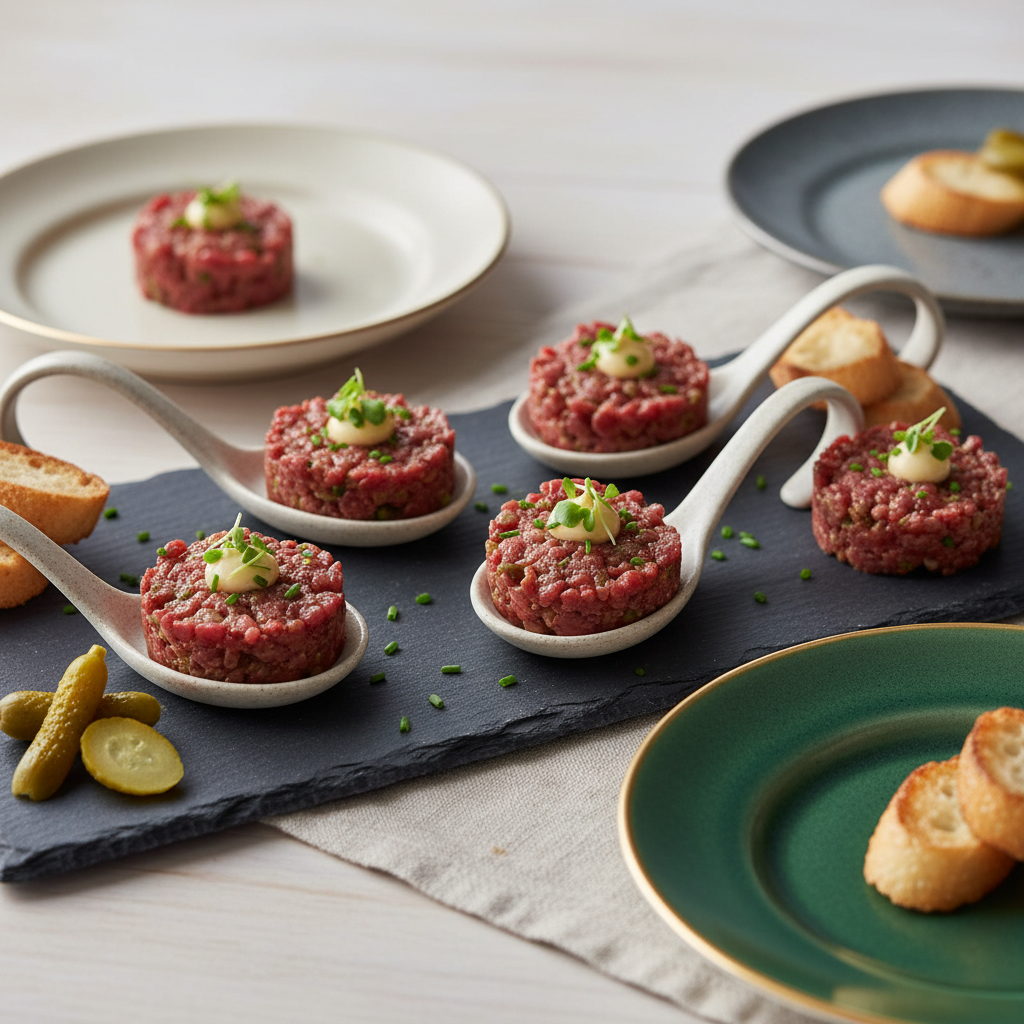 Photo de Recette de mini tartares de boeuf au couteau façon bistrot