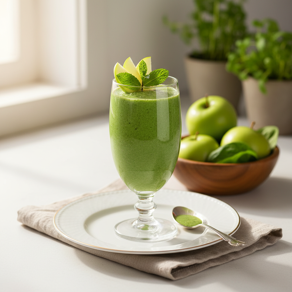 Photo de Recette de smoothie vert détoxifiant à la pomme et épinards