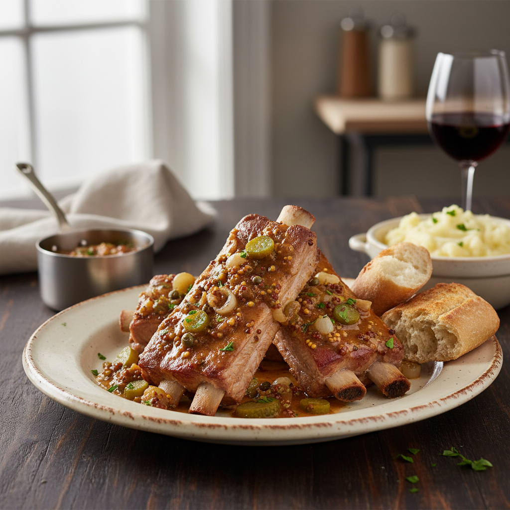 Photo de Recette de côtes de porc à la charcutière traditionnelle