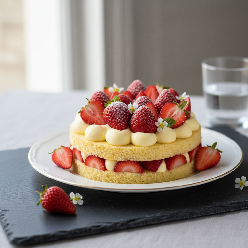 Photo de Recette du fraisier aux fraises fraîches et mousseline