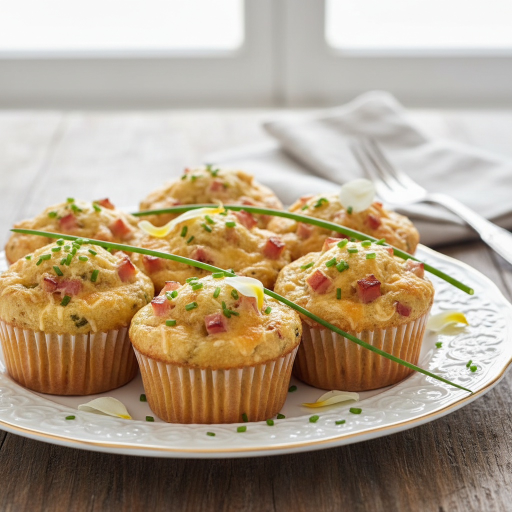Photo de Recette de muffins salés jambon fromage et ciboulette