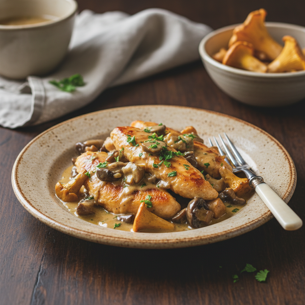 Photo de Recette d'aiguillettes de poulet forestières à la crème