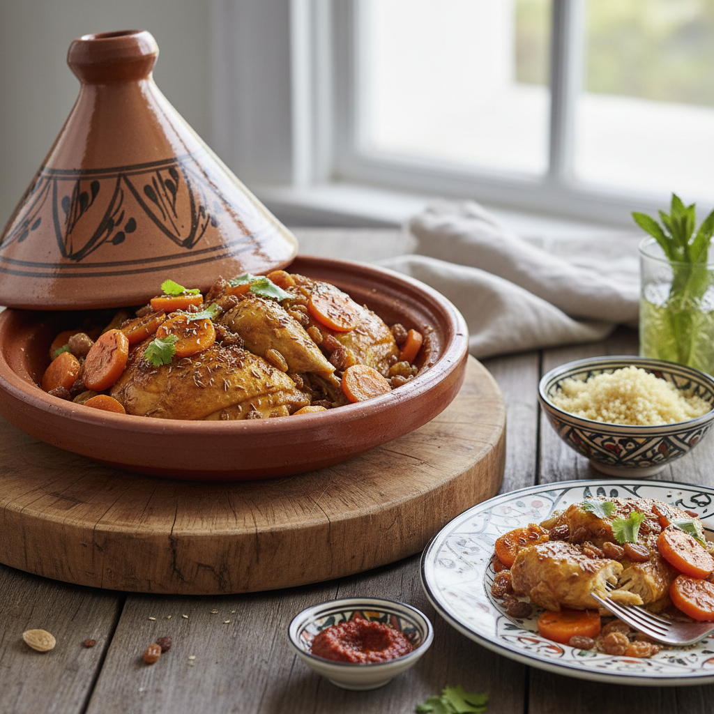 Photo de Recette de tajine de poulet mijoté aux carottes et cumin