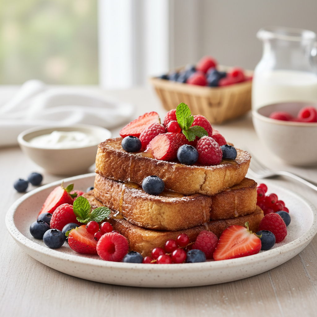 Photo de Recette du pain perdu healthy aux fruits rouges frais