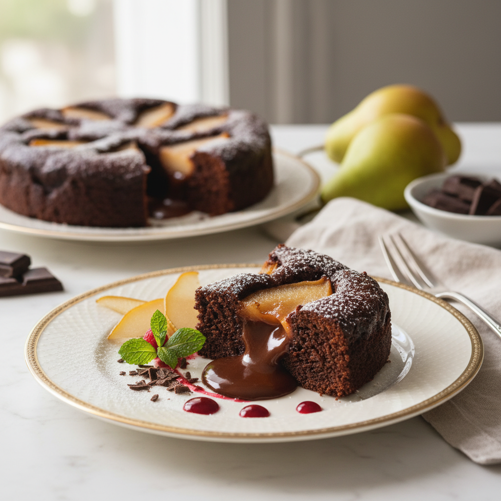 Photo de Recette de gâteau poire chocolat fondant à l'ancienne