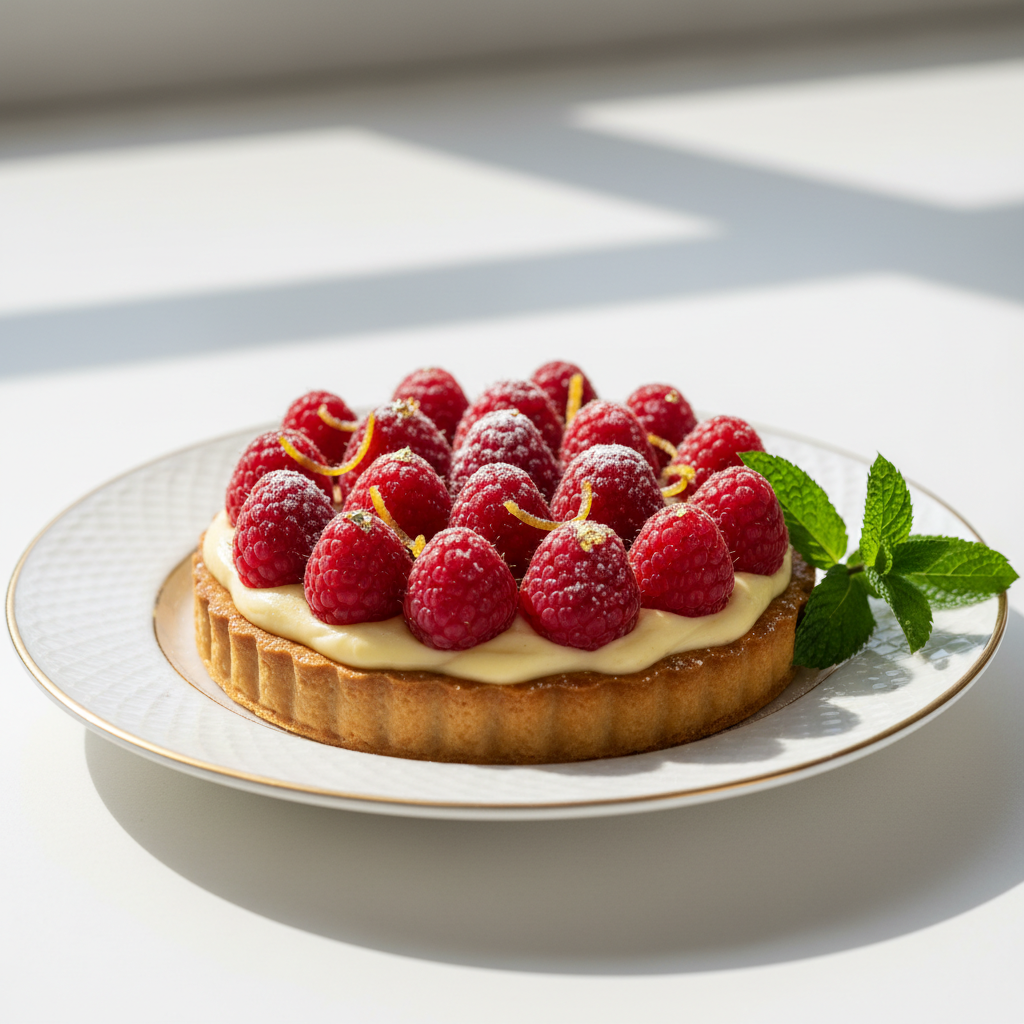 Photo de Recette de tarte aux framboises à la crème pâtissière vanillée