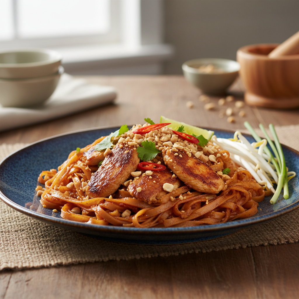 Photo de Recette de pad thai au poulet traditionnel