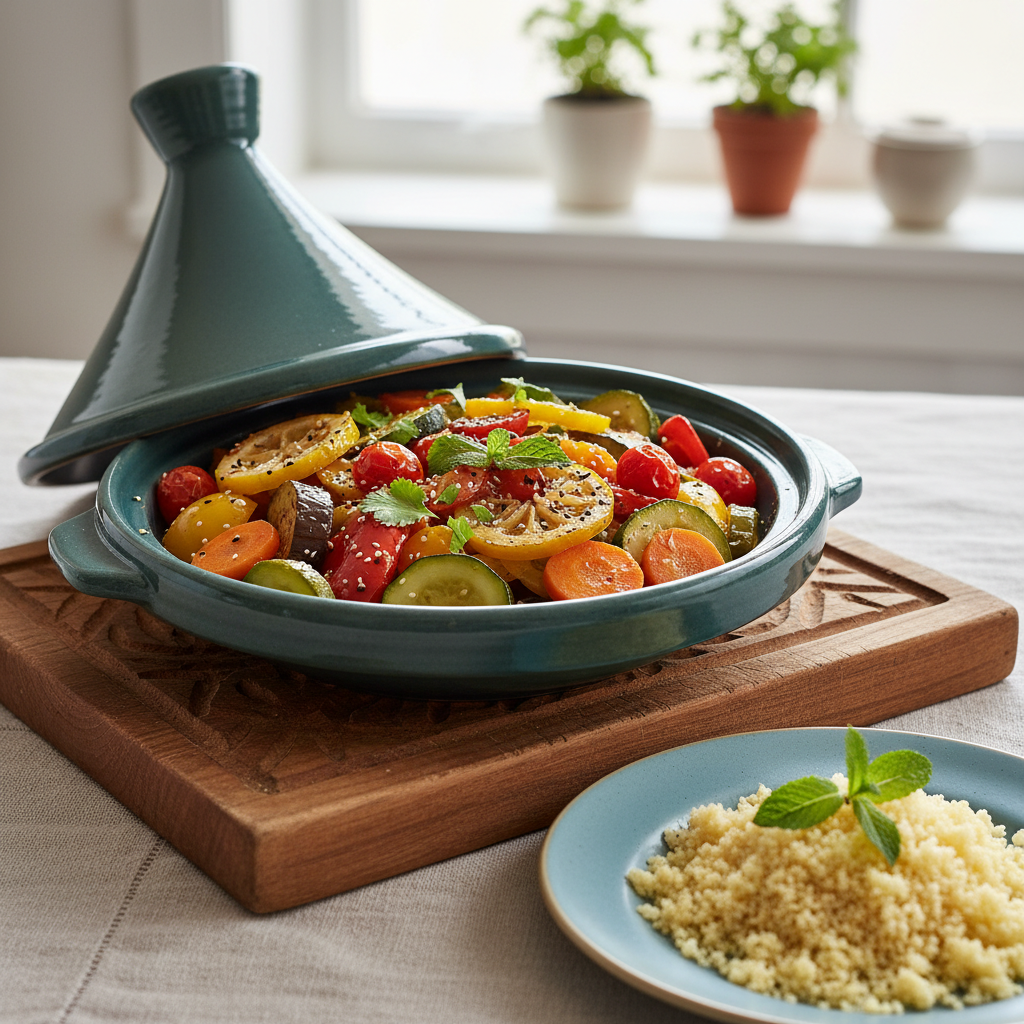 Photo de Recette de tajine de légumes d'été fondant au citron confit