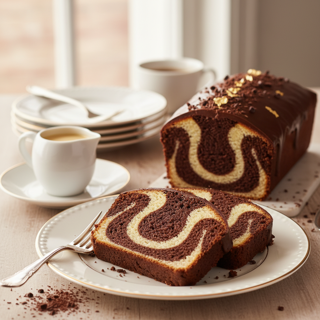 Photo de Recette du cake marbré au chocolat noir et vanille bourbon