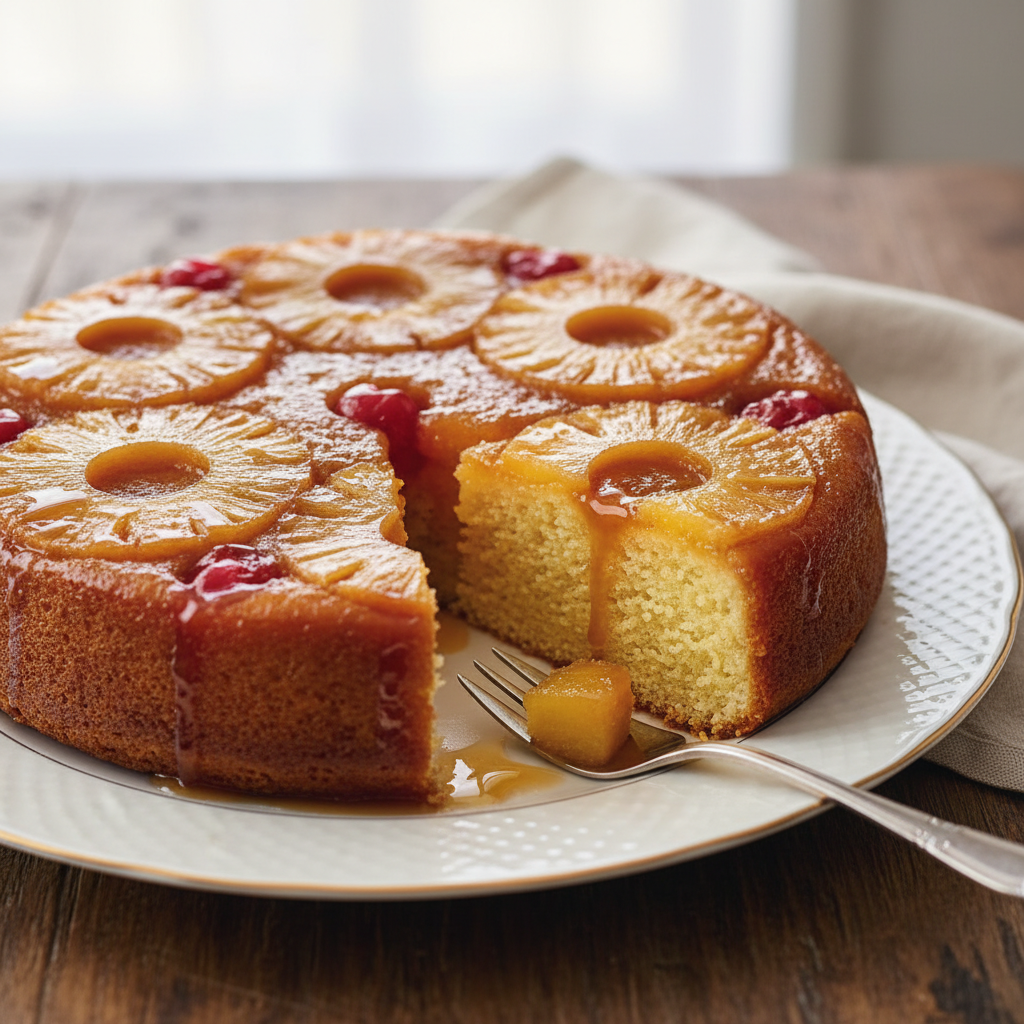 Photo de Recette d'un gâteau à l'ananas frais moelleux et caramélisé