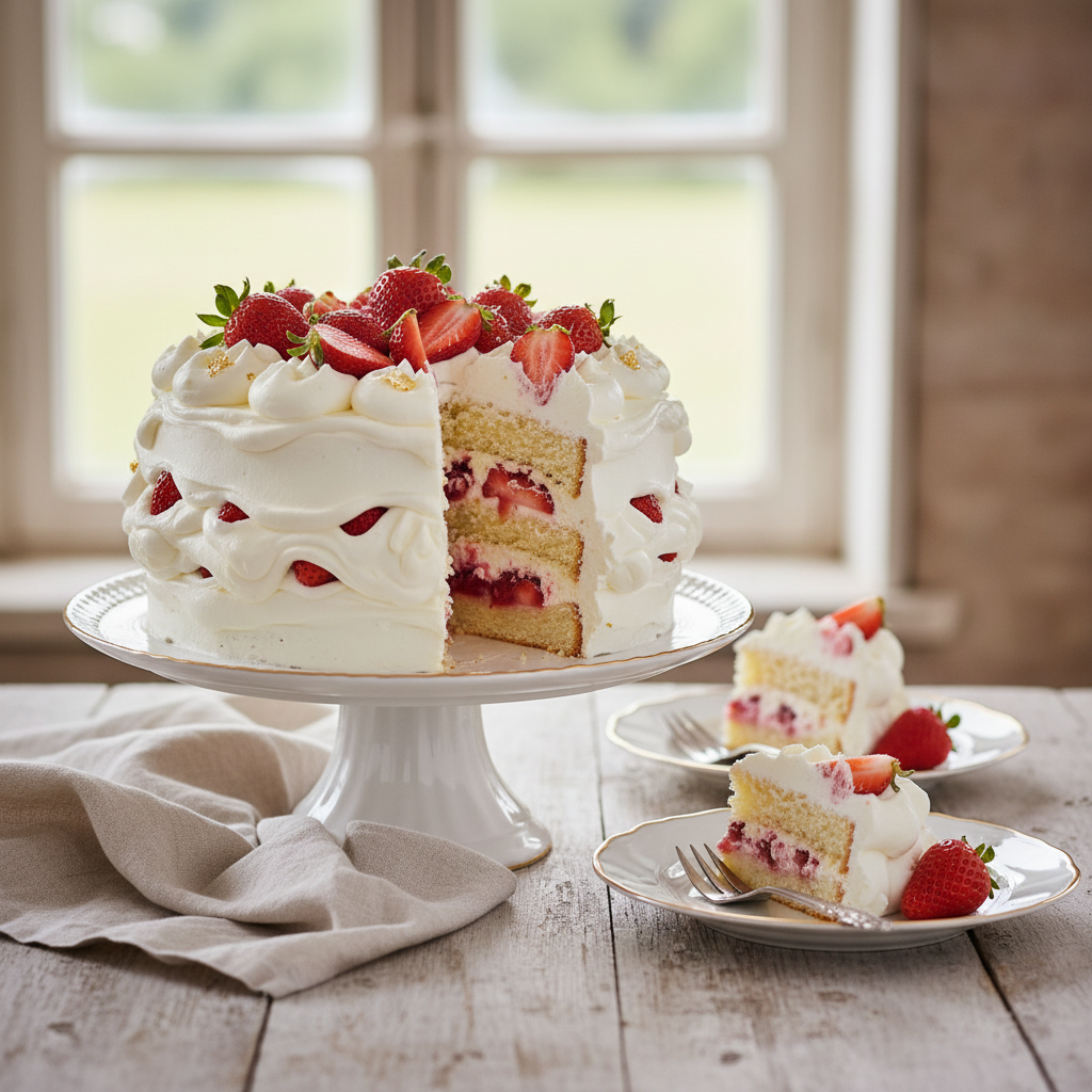 Photo de Recette de gâteau d'anniversaire aux fraises et crème fouettée