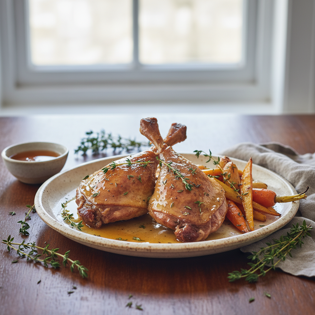 Photo de Recette des cuisses de canard rôties au miel et au thym