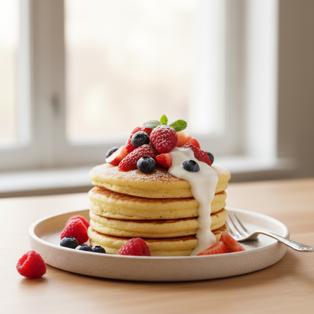 Photo de Recette de pancakes au yaourt épais et ultra moelleux