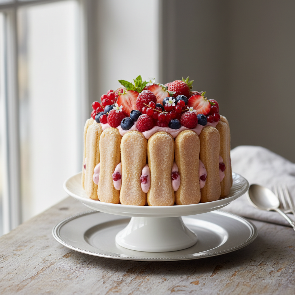 Photo de Recette de la charlotte onctueuse au mascarpone et fruits rouges